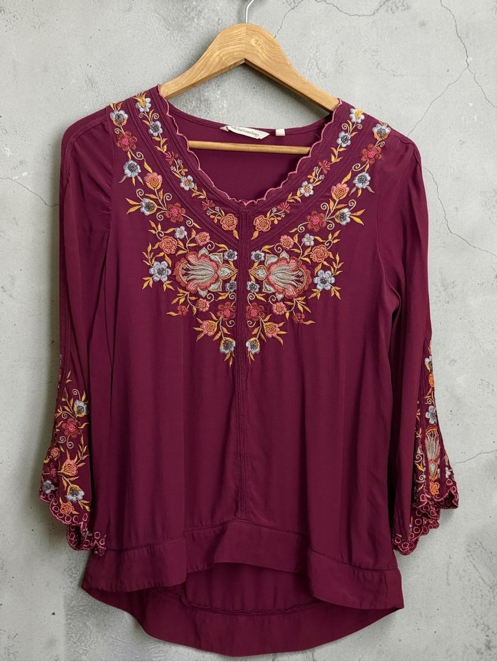 Soft Surroundings Magenta Floral Embroidered Blouse Tunic Top Size XSP